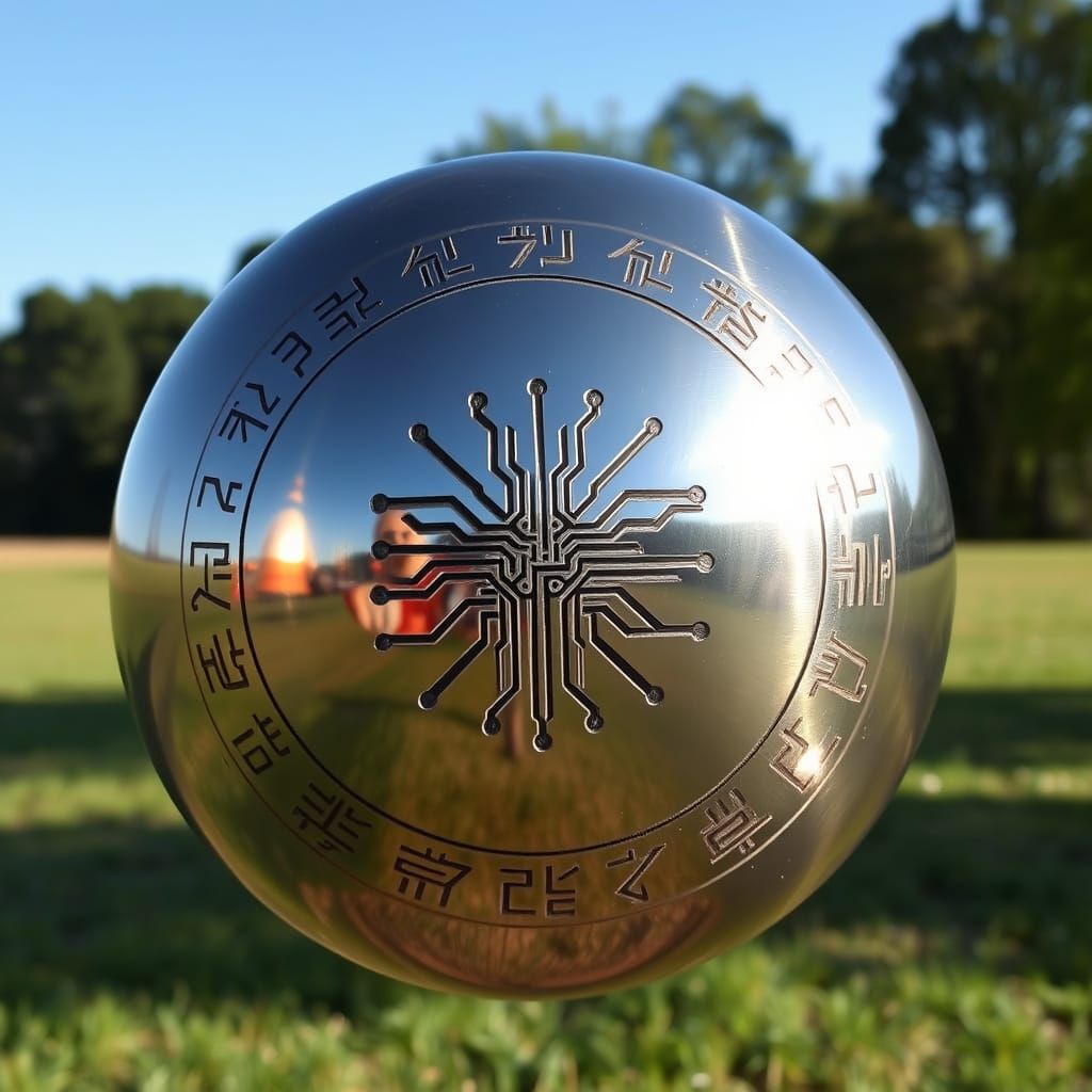 Metallic Sphere with Etched Markings Floating in Field