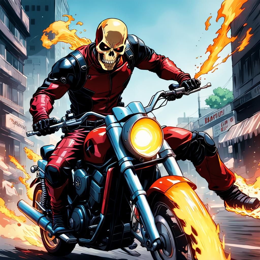 Cyberpunk Ghost Rider Races Deadpool's Merc with a Mouth in...