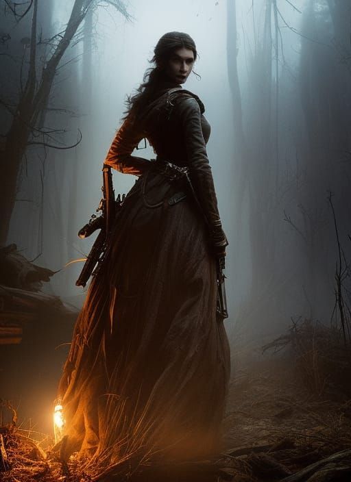 Wild West Witch at Sunset: Cinematic Portrait