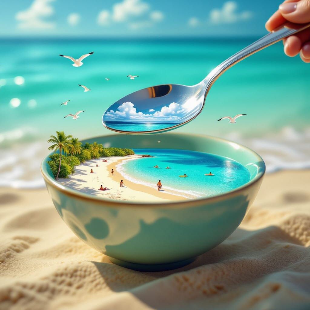 Tropical Beach in Silver Spoon: Magical Realism