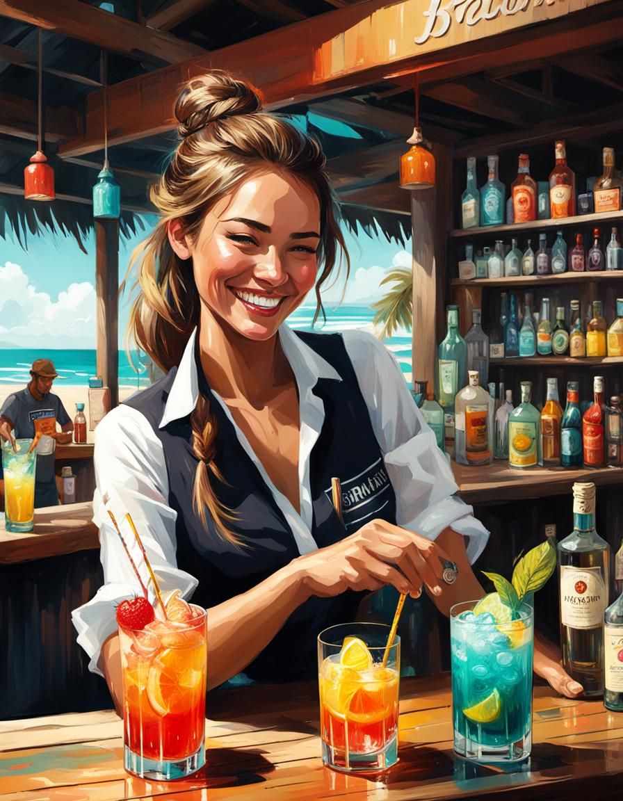 Smiling beach bartender