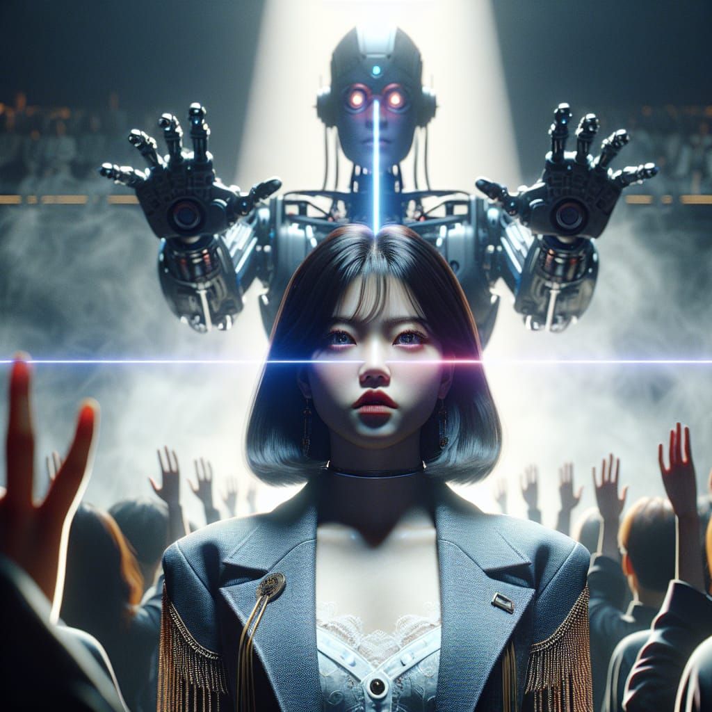 Futuristic Hypnosis Show Featuring Rebellious Woman