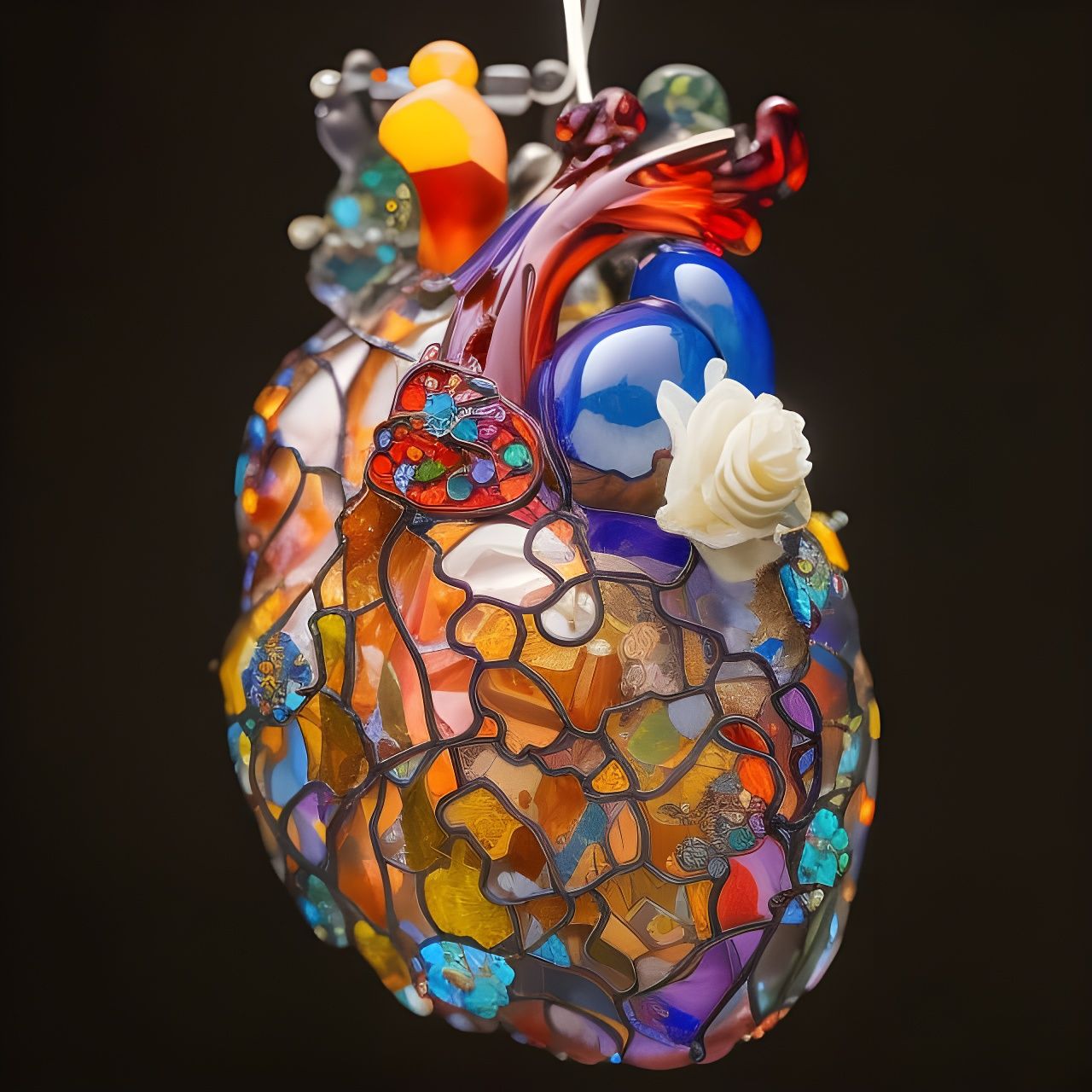 Intricate Glass Heart Illustration in Stained Glass Style