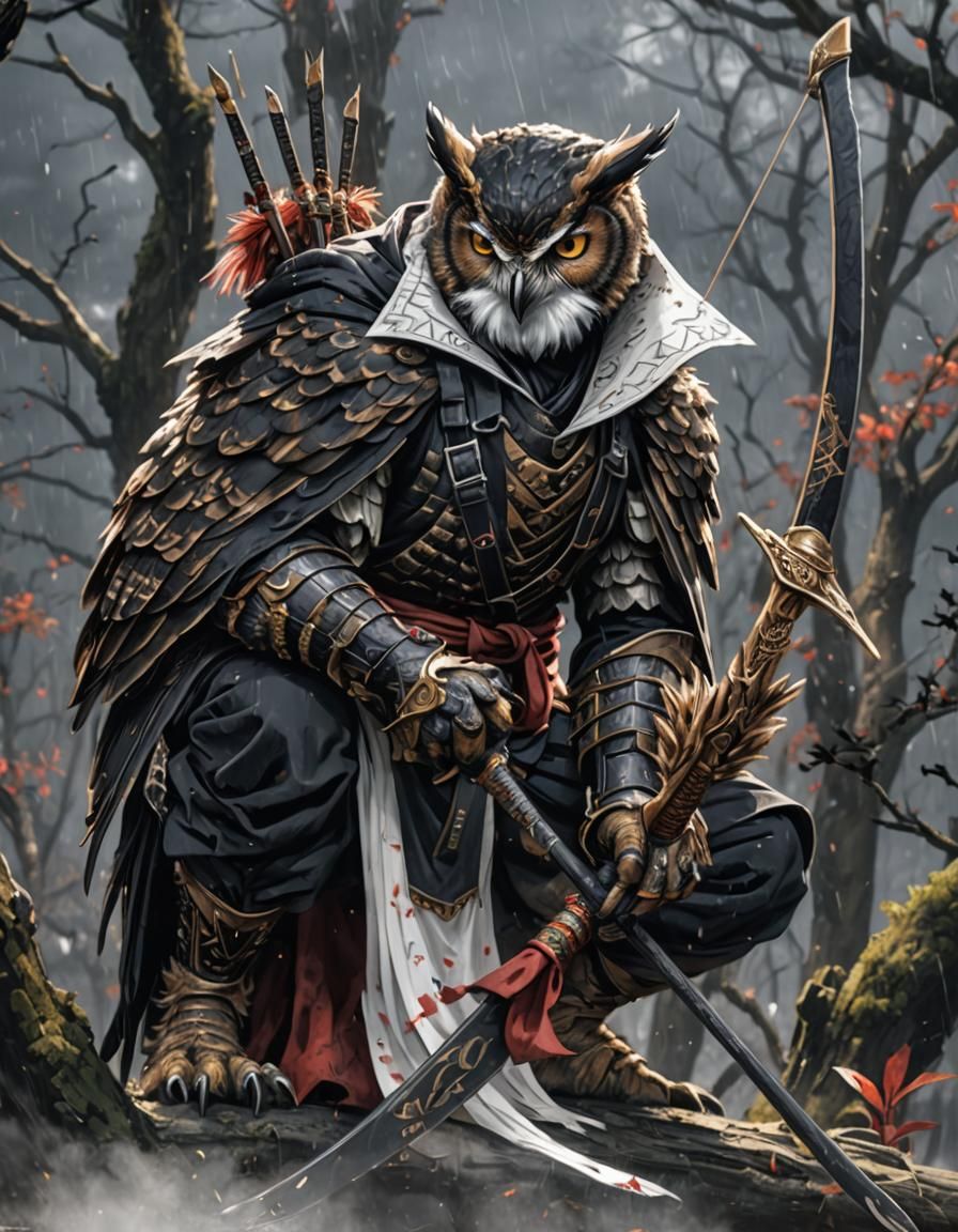 Owl Ninja Anti-Hero in Dark Fantasy Style