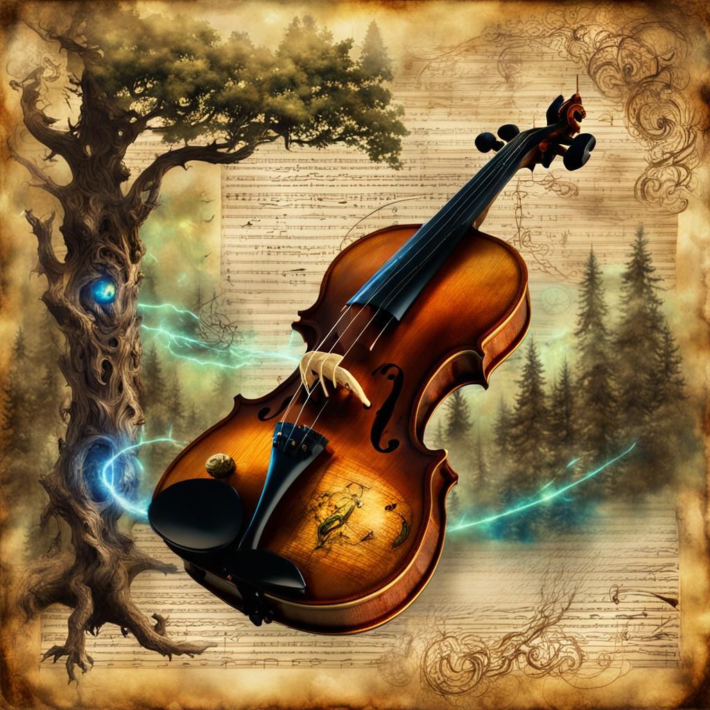 Luminescent Elven Violin in Dark Fantasy Style