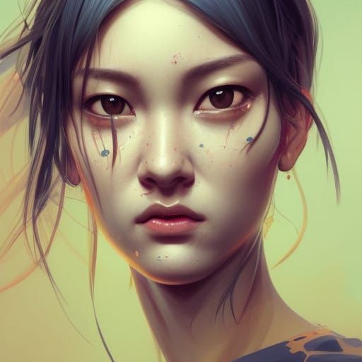 Detailed Portrait of a Ningyo in Art Nouveau Style