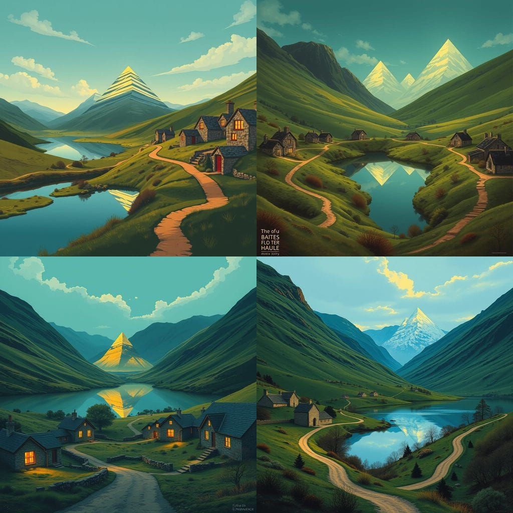 Scottish Highlands: Glowing Pyramids in Vintage Style