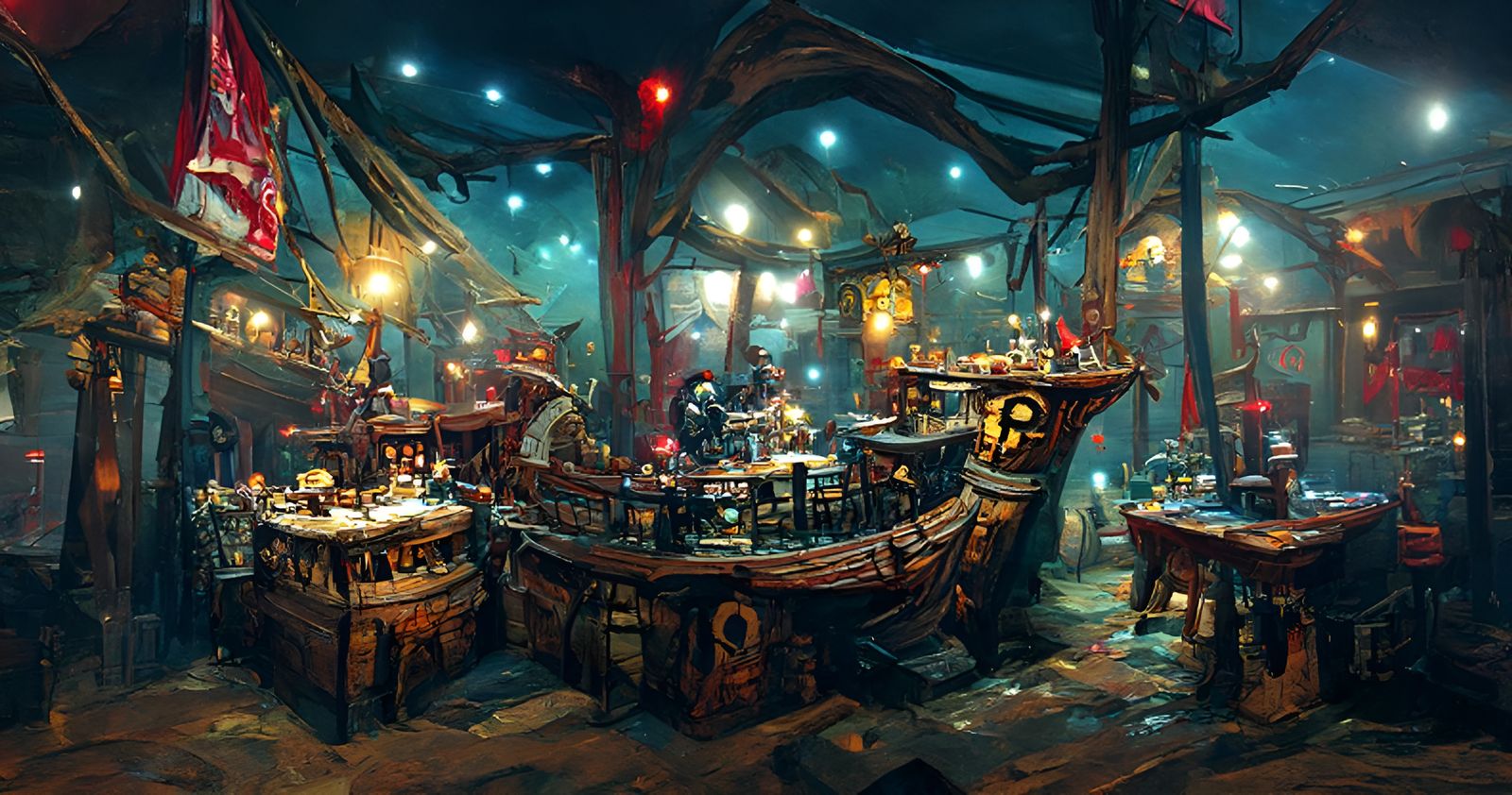 Pirate Cafe at Night: Hyperrealistic Concept Art