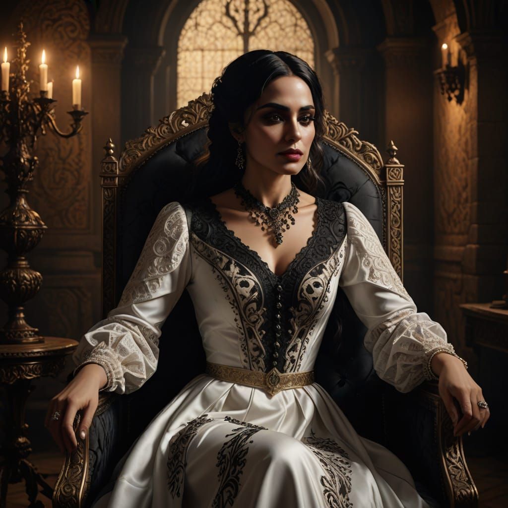 Elegant Gothic Lady in Baroque Castle