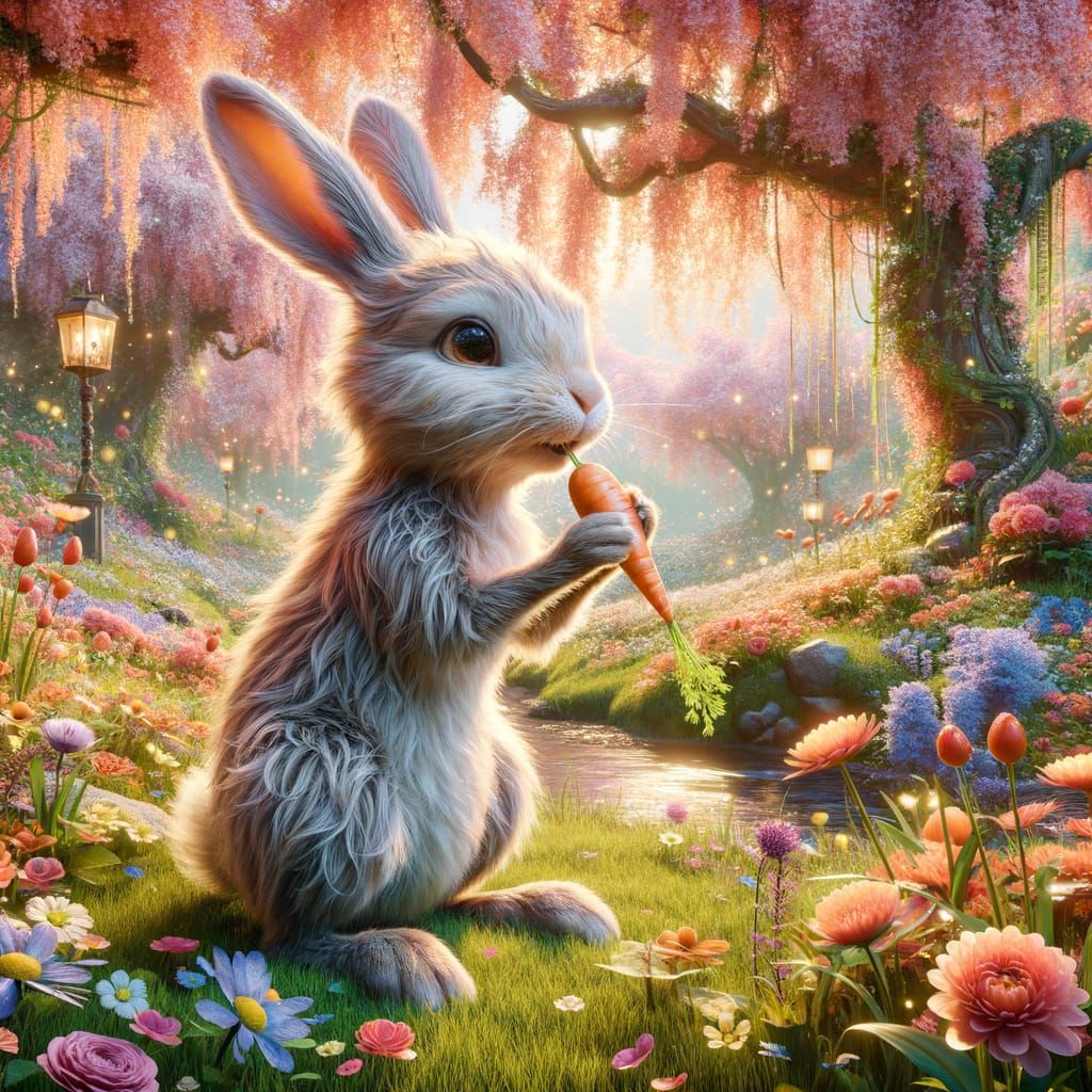 Rabbit in Whimsical Springtime Scene