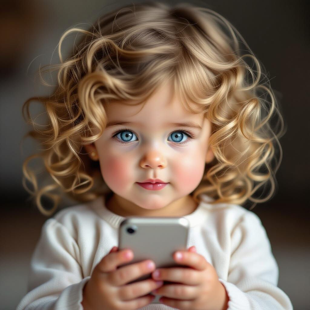 Photorealistic Image of Young Girl Using iPhone