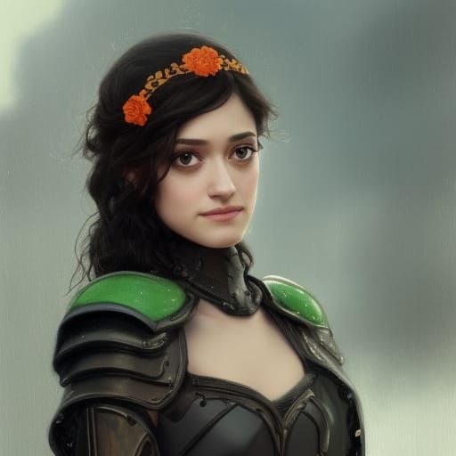 Medieval Portrait with Green Armor, Hyperdetailed Art