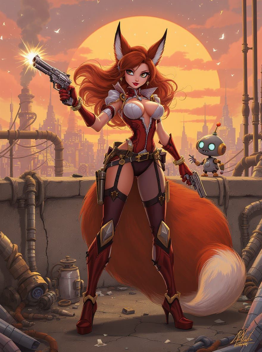 Disney Animation Fox Girl Combat in Steampunk City