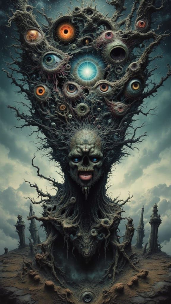 Fractal Faced Man in Windswept Dreamscape