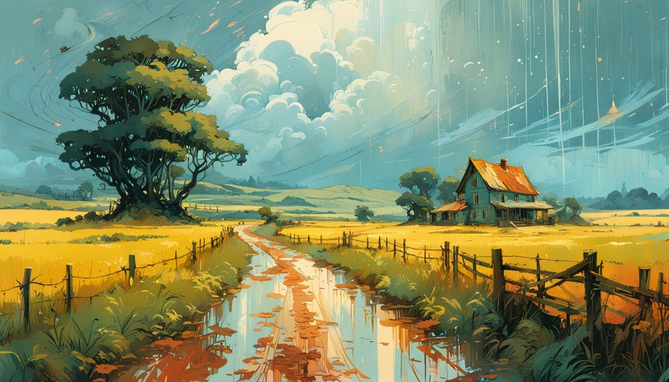Peaceful Storm: Countryside House in Summer Rain
