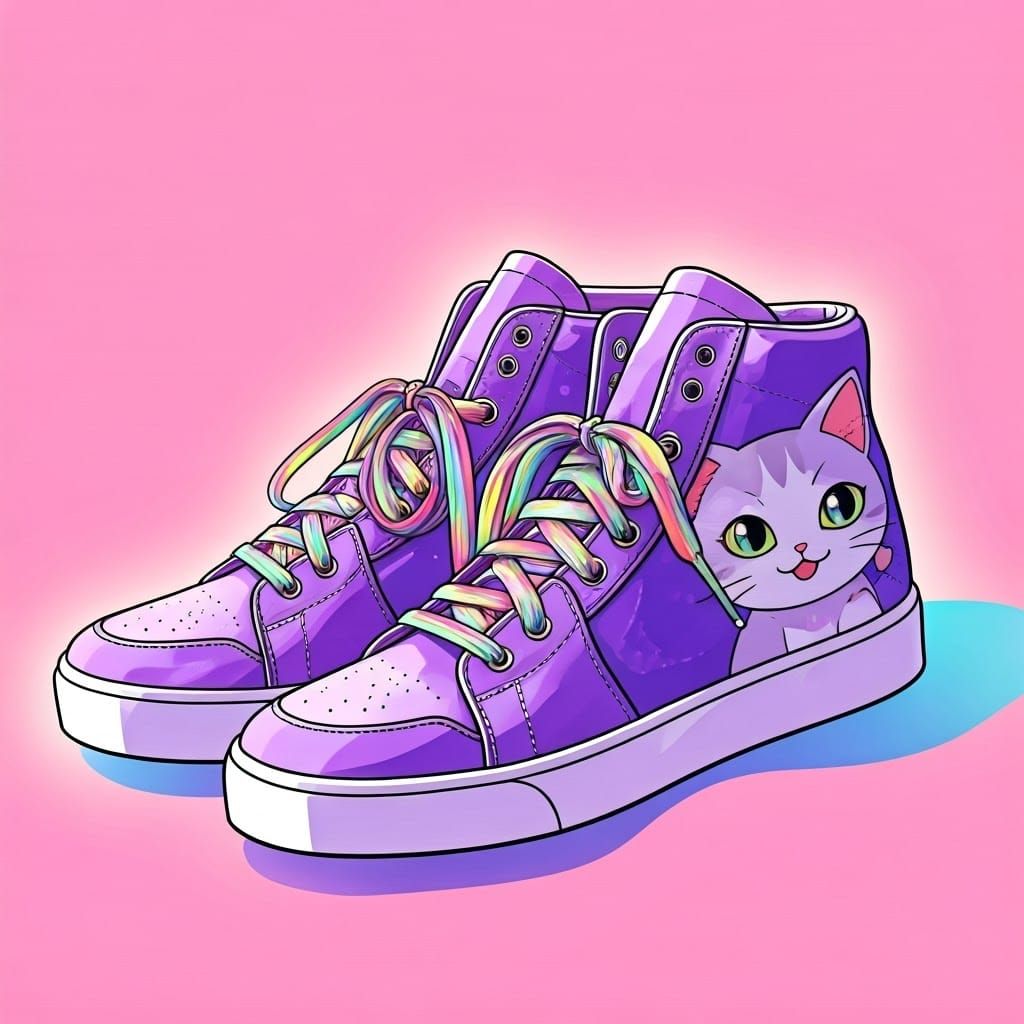Anime Sneakers with Cat Design and Rainbow Laces