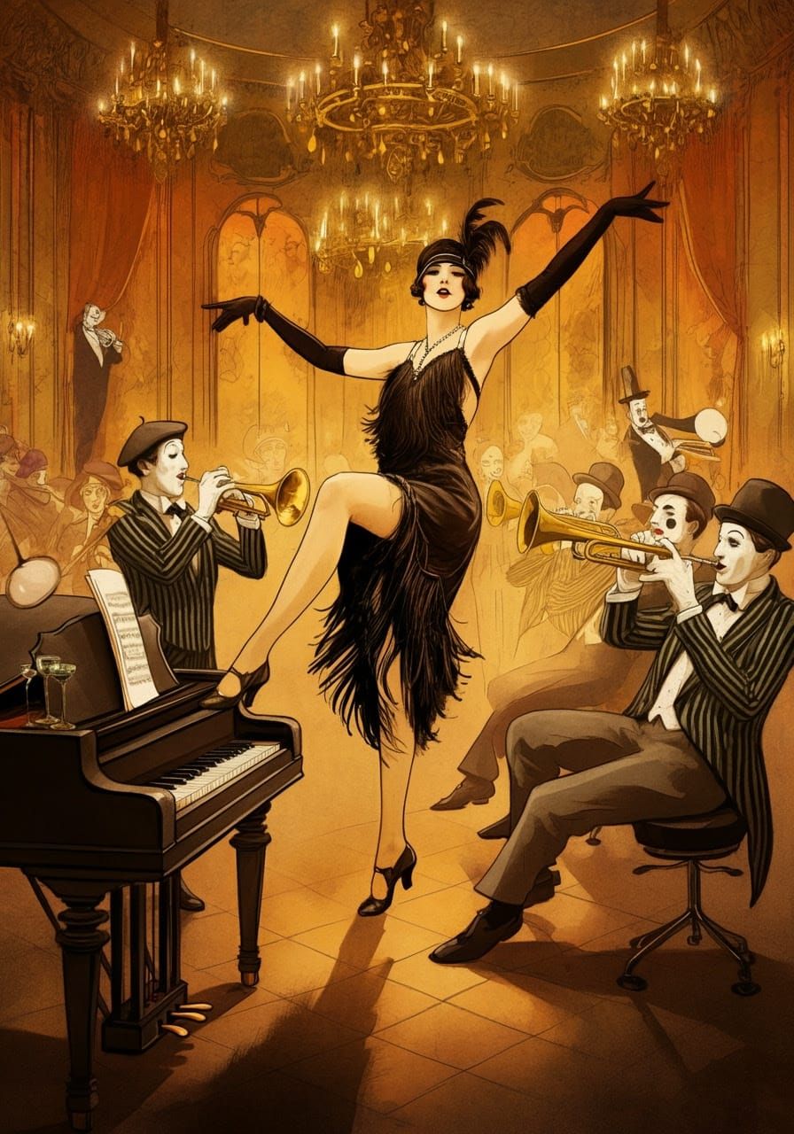 Flapper's Absurdist Dance: A 1920s Parisian Soiree