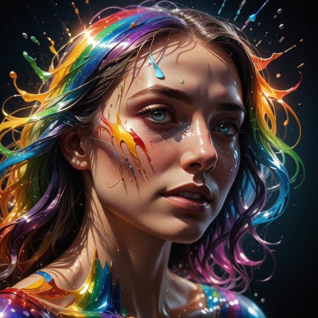 Rainbow Light Bending in Space: Hyperrealistic Splash Art