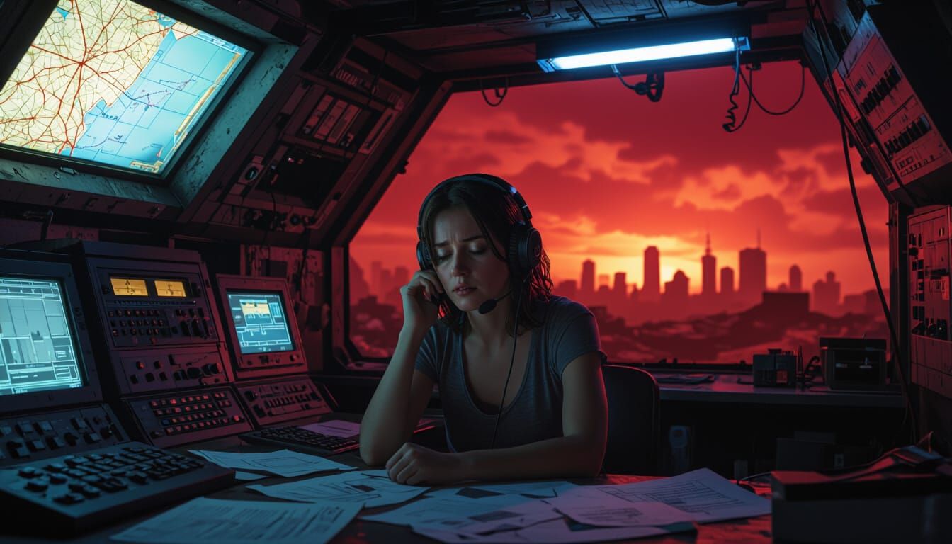 Dystopian Radio Station: Woman Alone in Blue Light