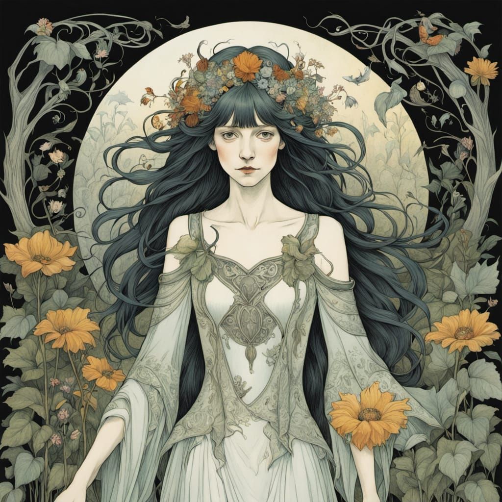 Mystical Forest Queen in Art Nouveau Style