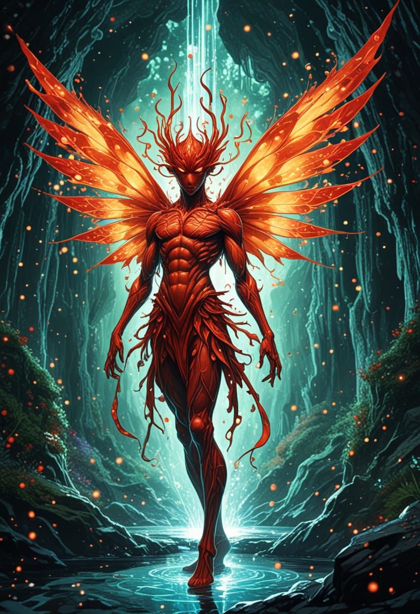 Psychedelic Fairy Dancing in Grotto Anime Art