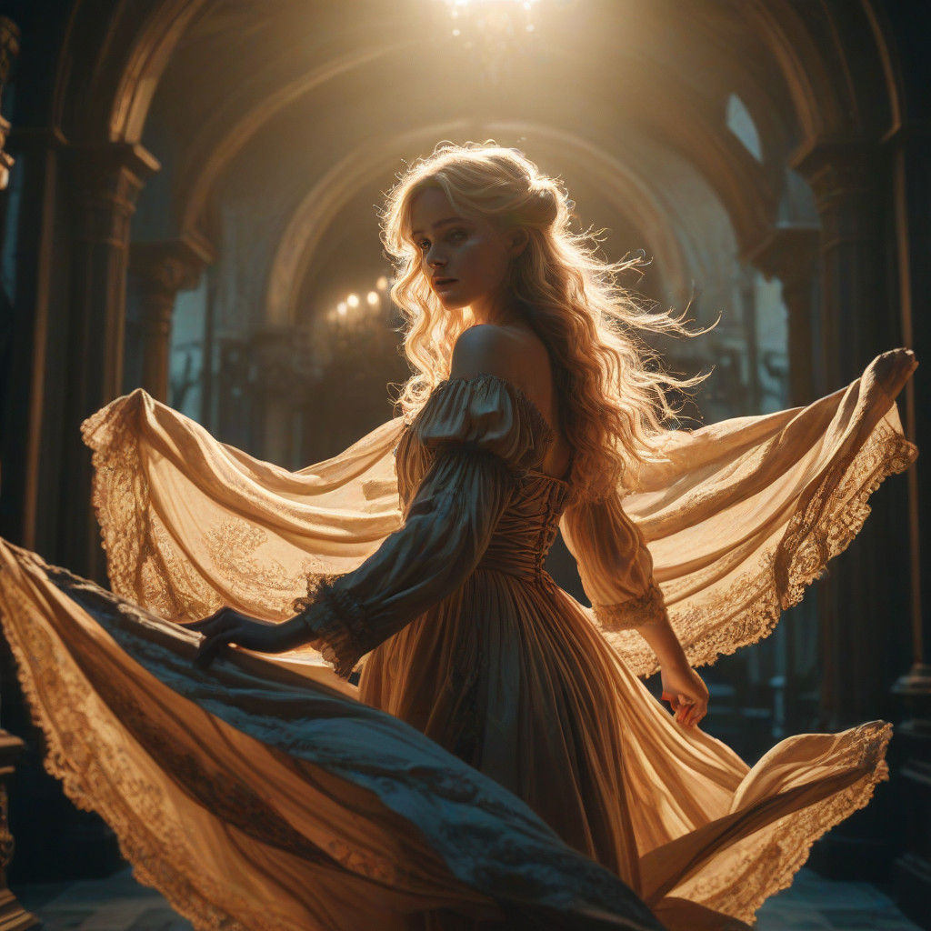 Ethereal Alphonse Mucha-Inspired Flibbertigibbet in Opulent....