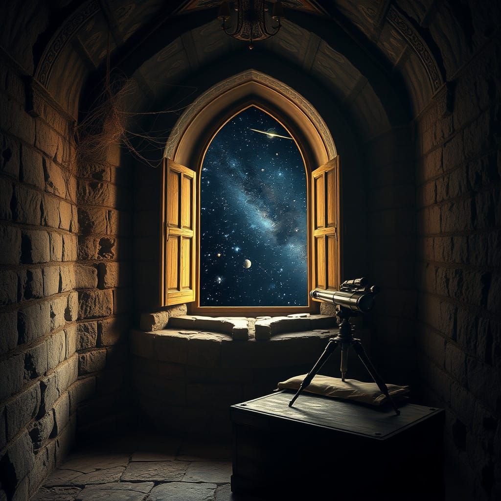 Dreamy Castle Turret Room with Cosmic View in Professional P...