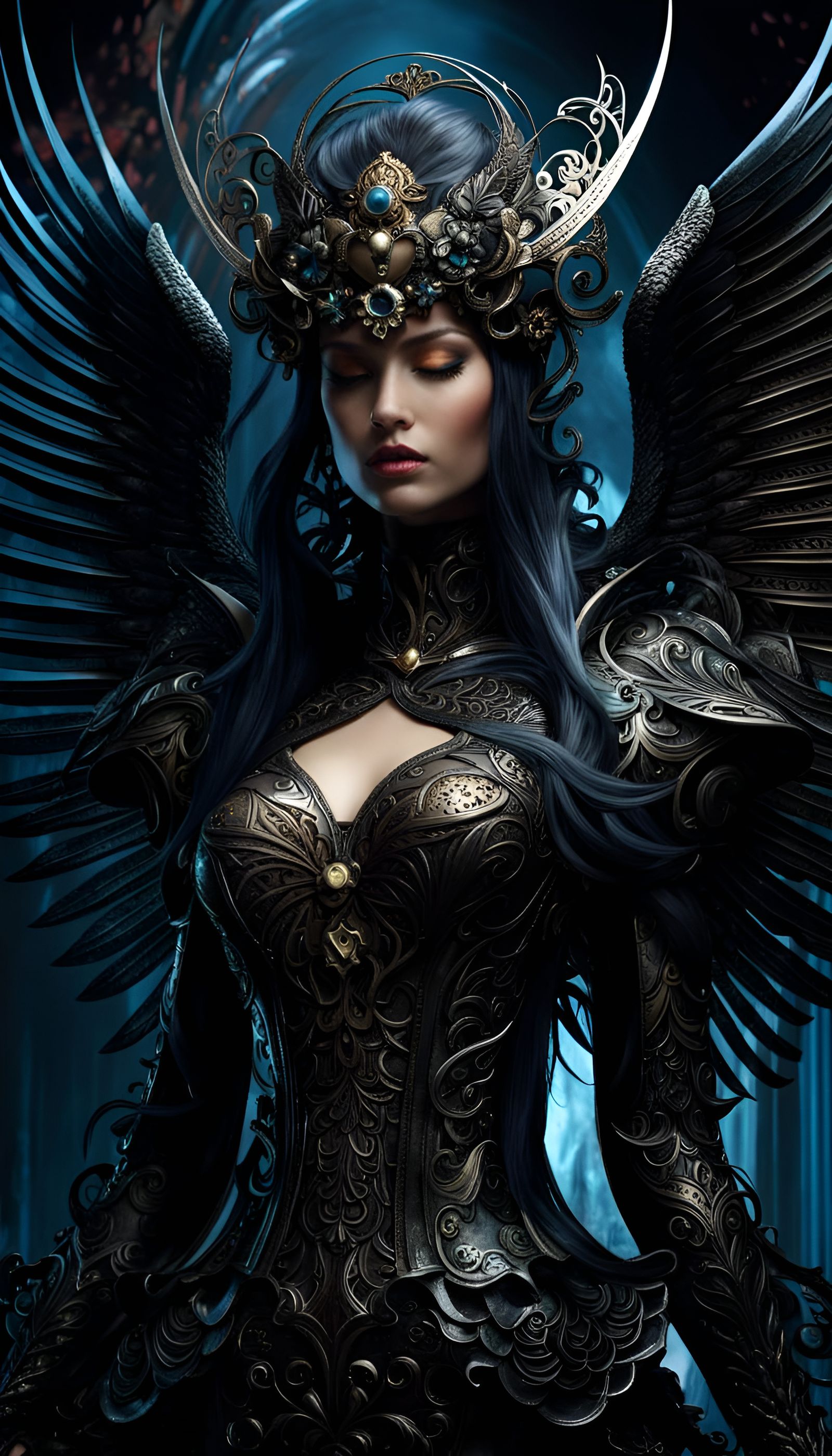 Ethereal Shadow Angel in Fantasycore Style