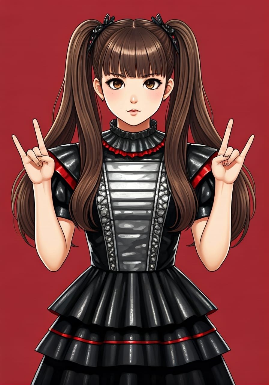 Edgy Anime Woman in Gothic Lolita Fashion