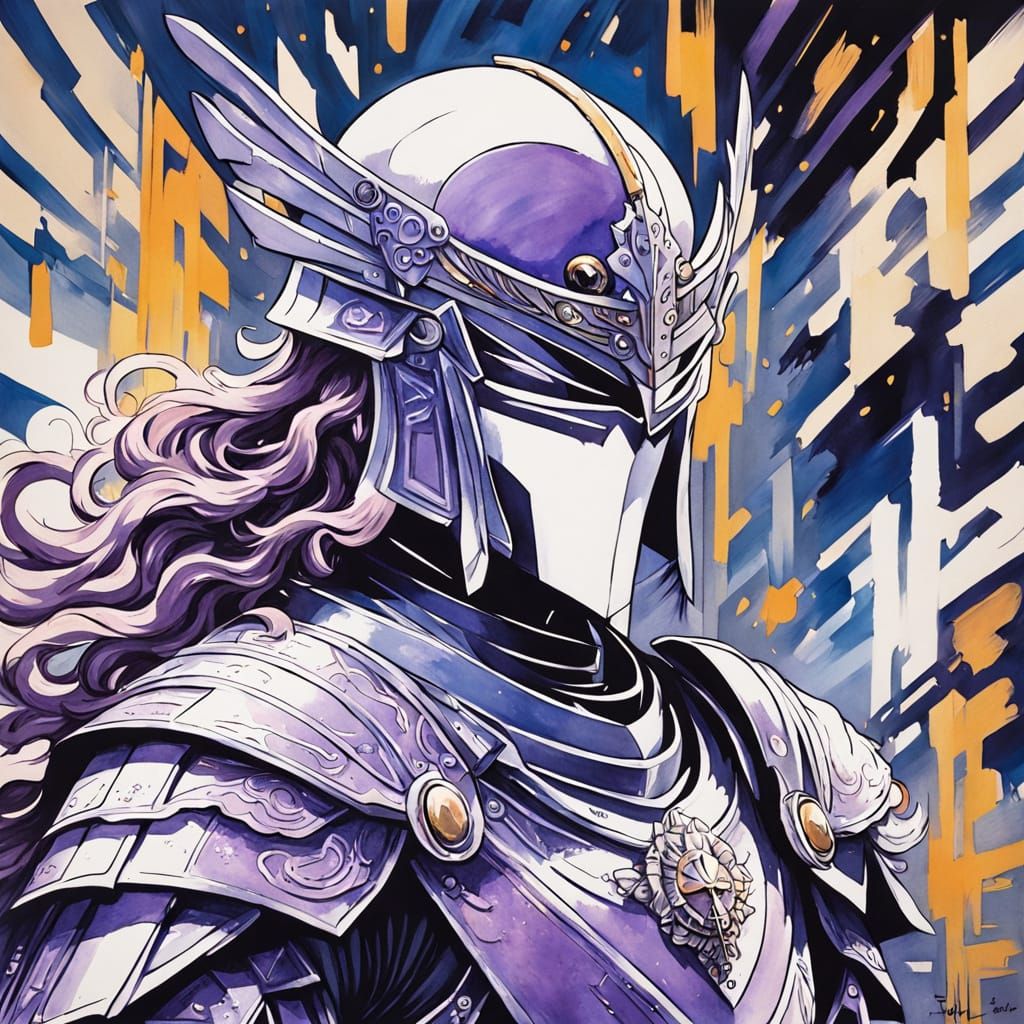 Majestic Female Warrior in Lavish Purple Armor