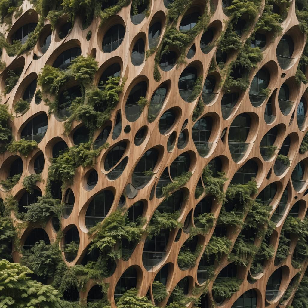 Futuristic Wooden Building in Parametric Style