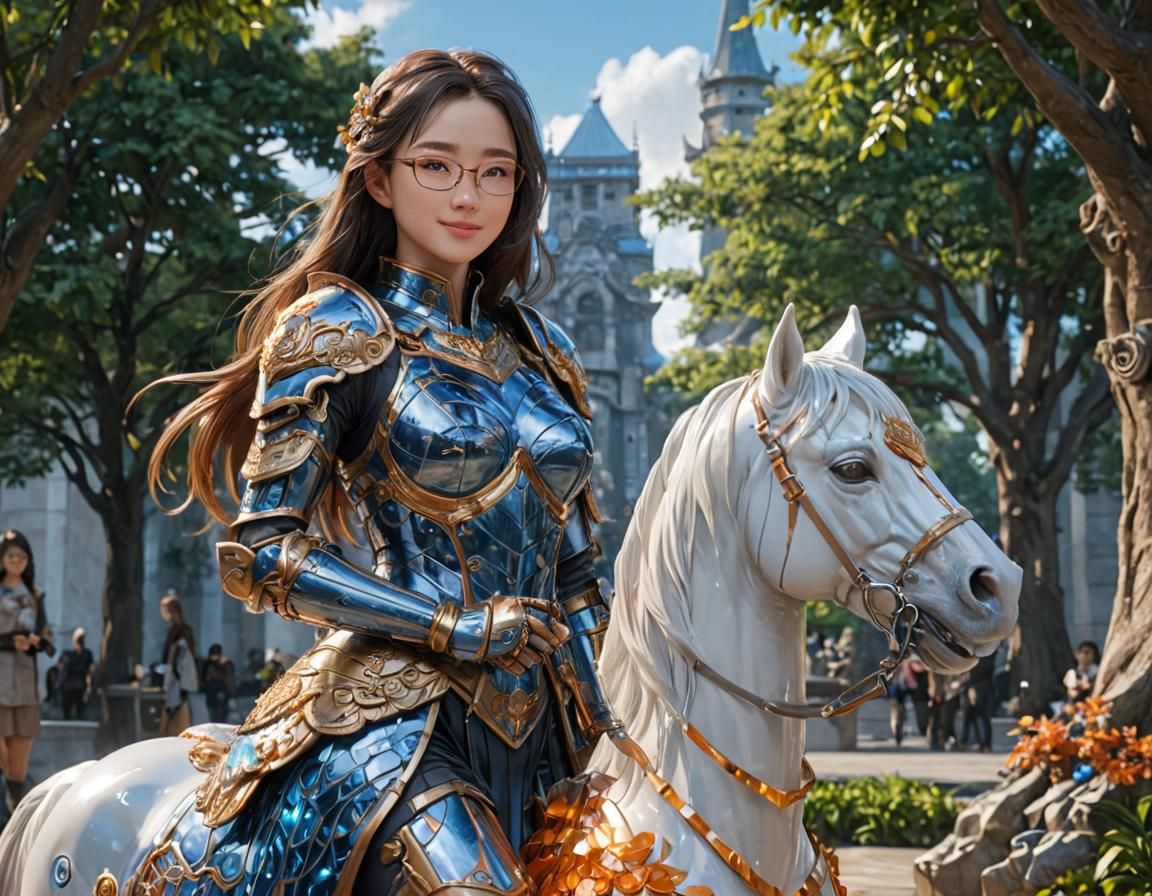 Anime Style Statue of Woman in Glass Armor