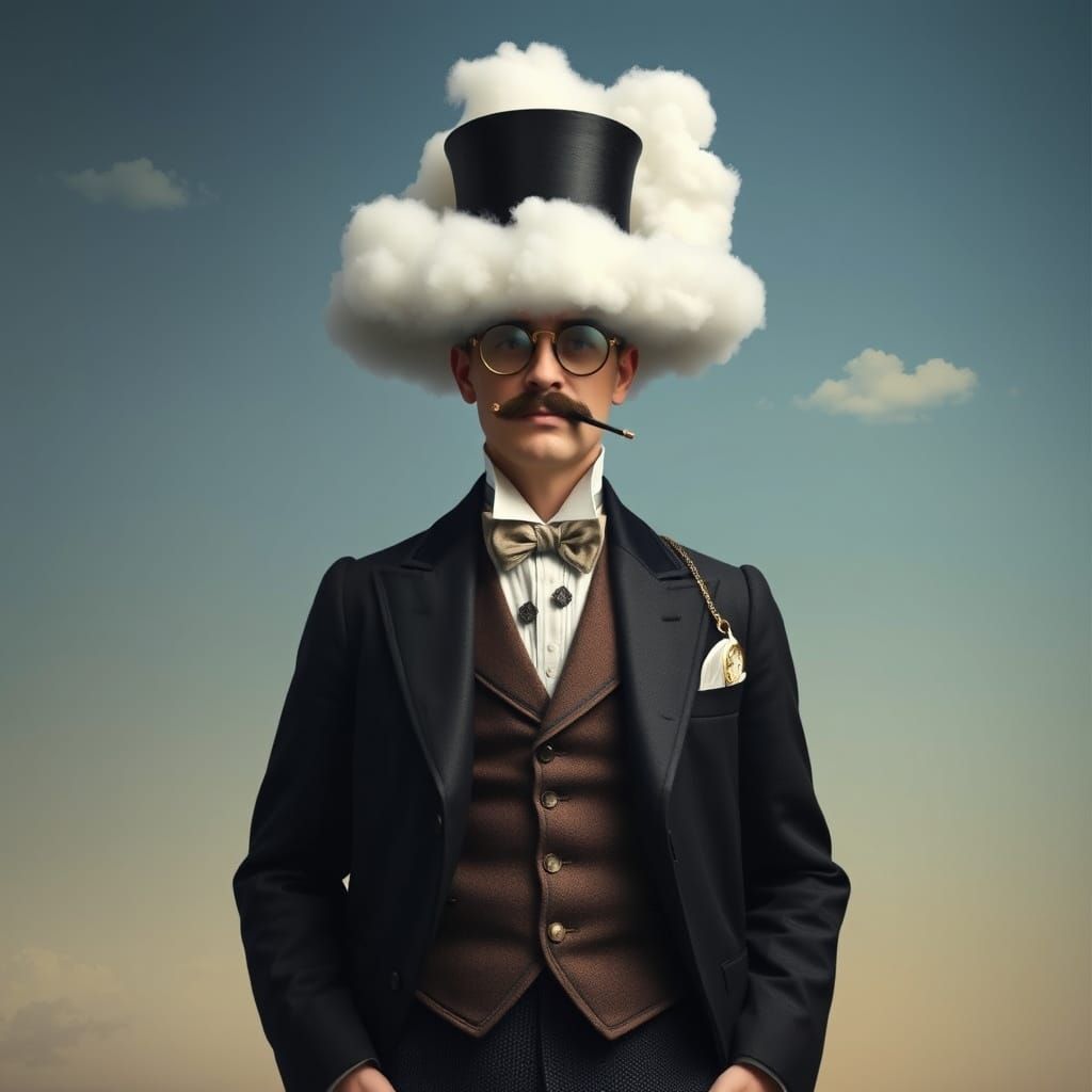 A Victorian Gentleman Defies Gravity with Cloud on Head in M...