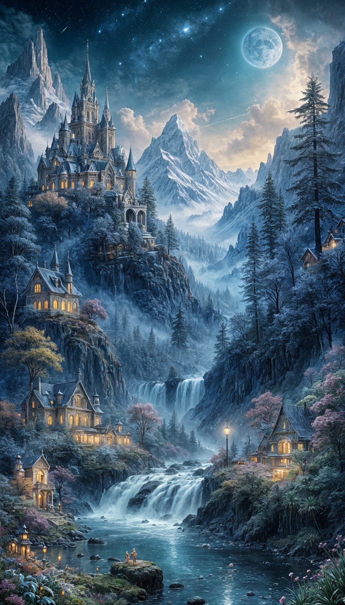 Epic Fantasy Cityscape in Whirling Space Skies