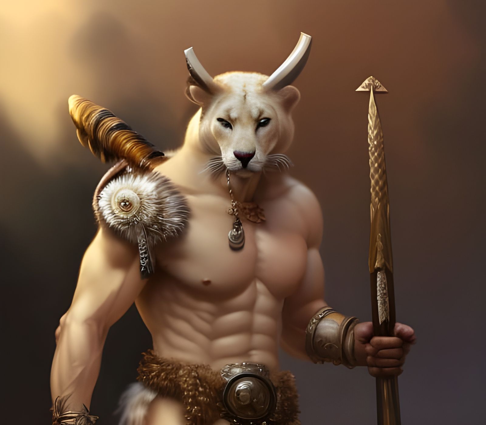Muscular White Cougar as Barbarian Warrior