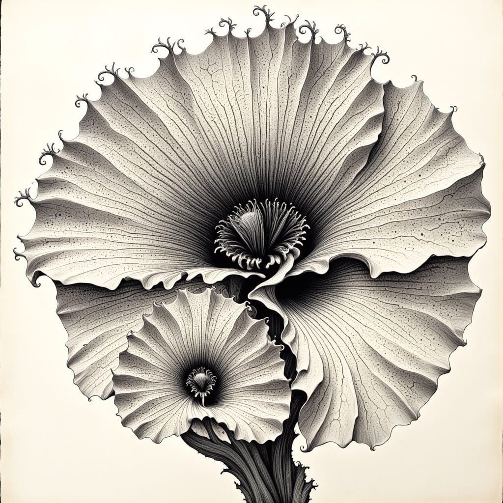 Intricate 3D Acanthus Mollis Ink Drawing