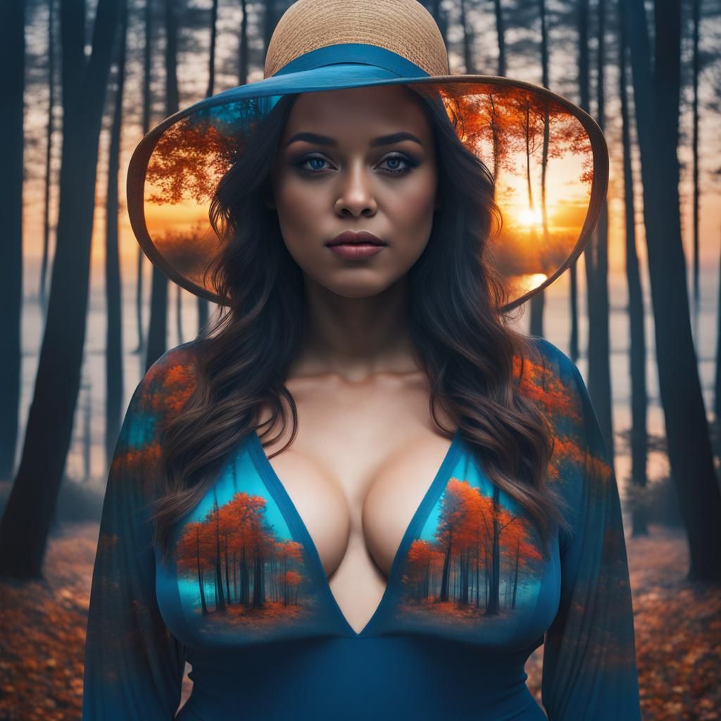 Double Exposure: Beach and Forest in Angel Silhouette