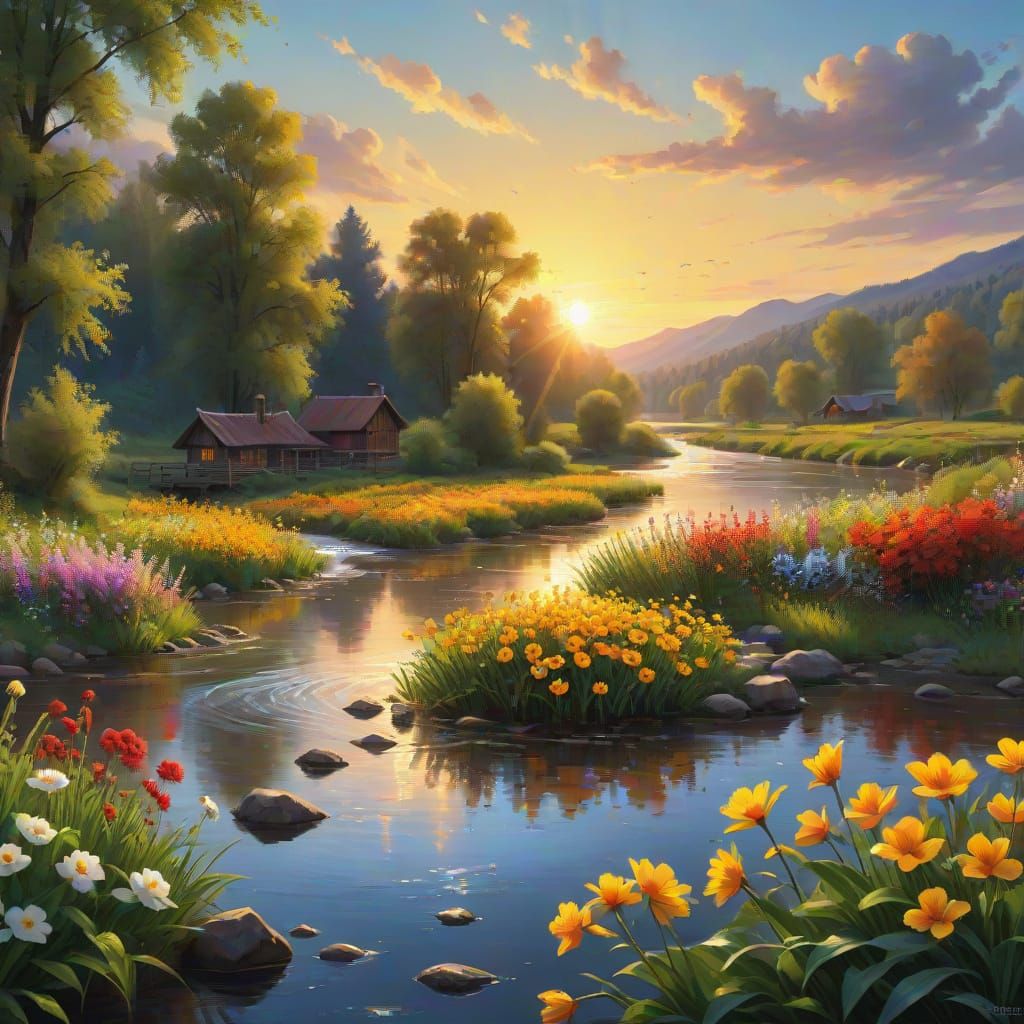 Roe Deer by River in Van Gogh Style