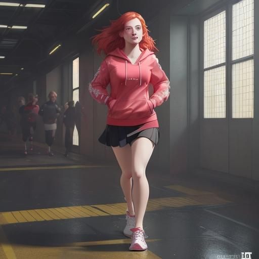 Red Haired Woman in Yellow Hoodie, Digital Art