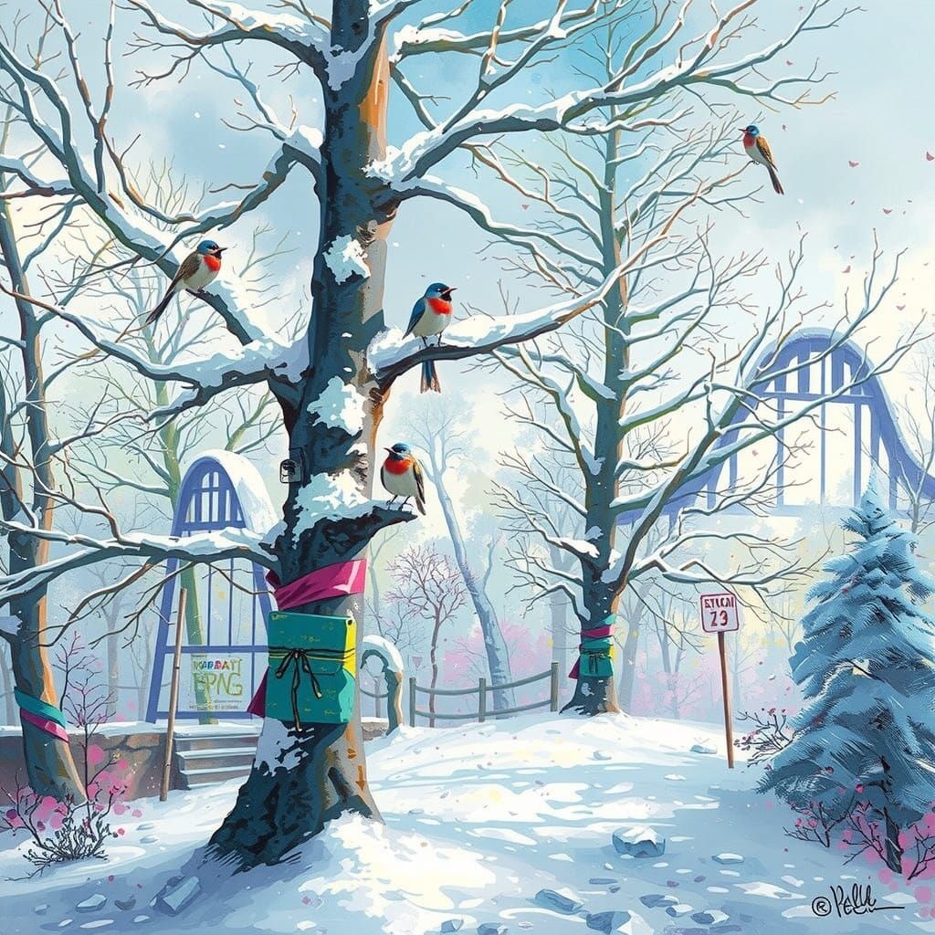 Whimsical Winter Wonderland in Pastel Watercolor and Street....