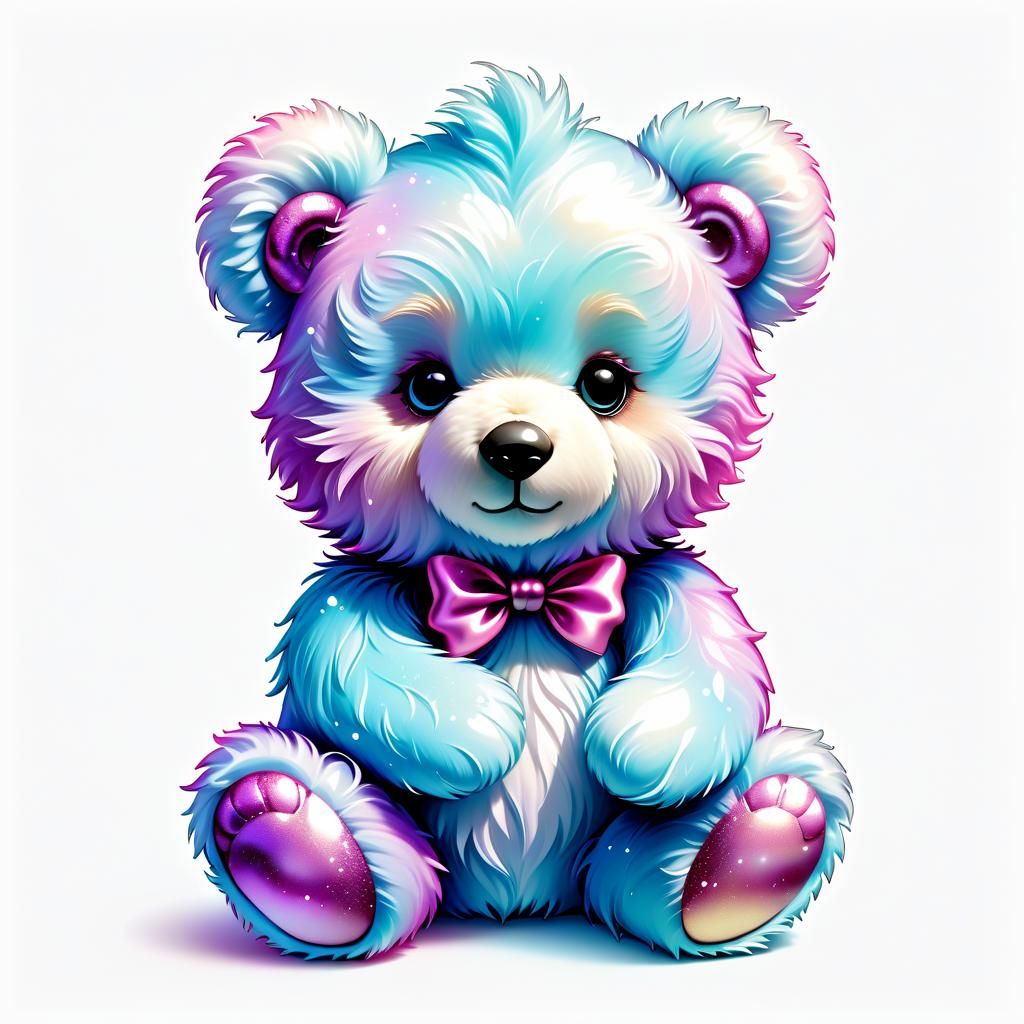 Ethereal Cotton Candy Teddy Bear in Fantasy Style