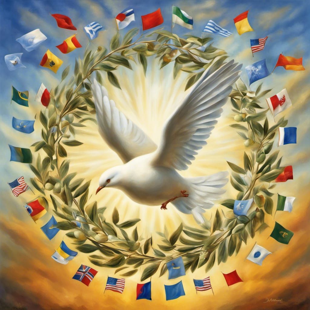 United Nations Peace Day with Doves, Surrealist Style