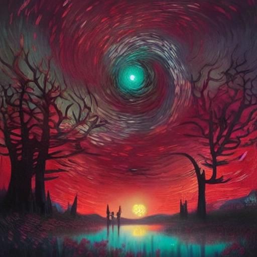 Mystical Moon Fantasy Illustration in Patchwork Style