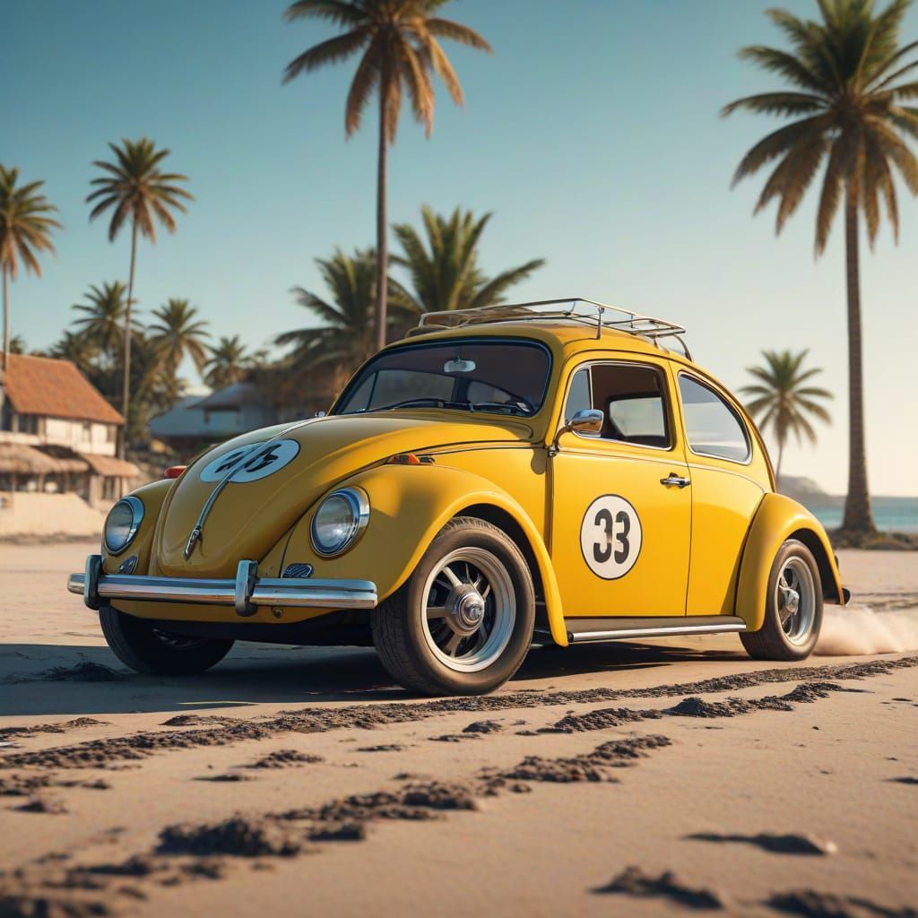 Vibrant Retro-Futuristic Beach Buggy in Full Chrome Glory