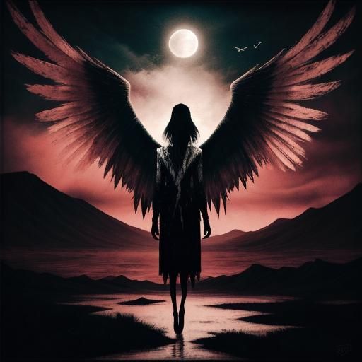 Emotive Abstract Expressionism of Broken Wings in Moonlight