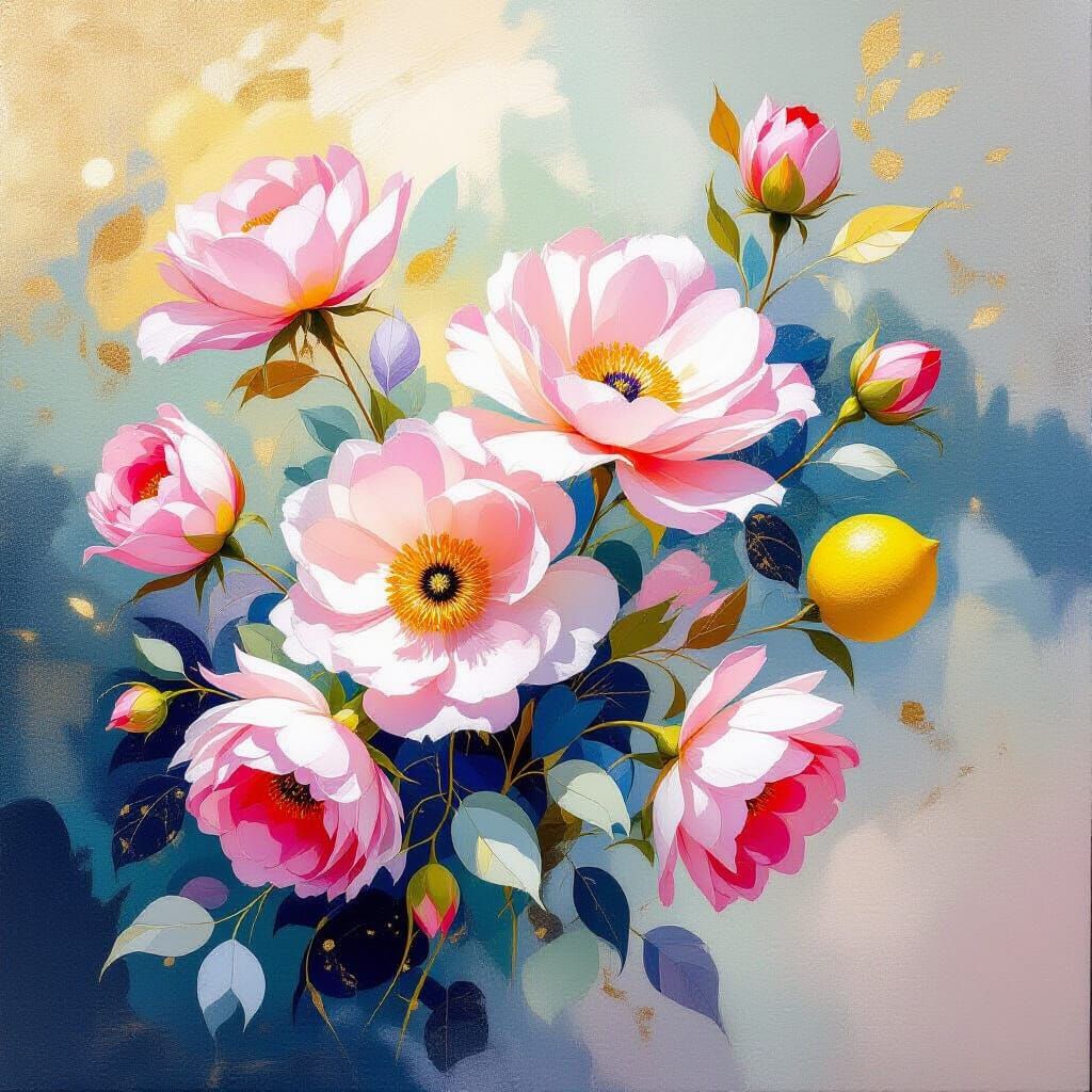 Luminous Impressionistic Painting with Gold Accents