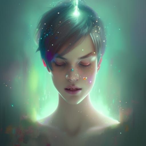 Ethereal Girl Portrait with Star Jewelry in Splash Art Style