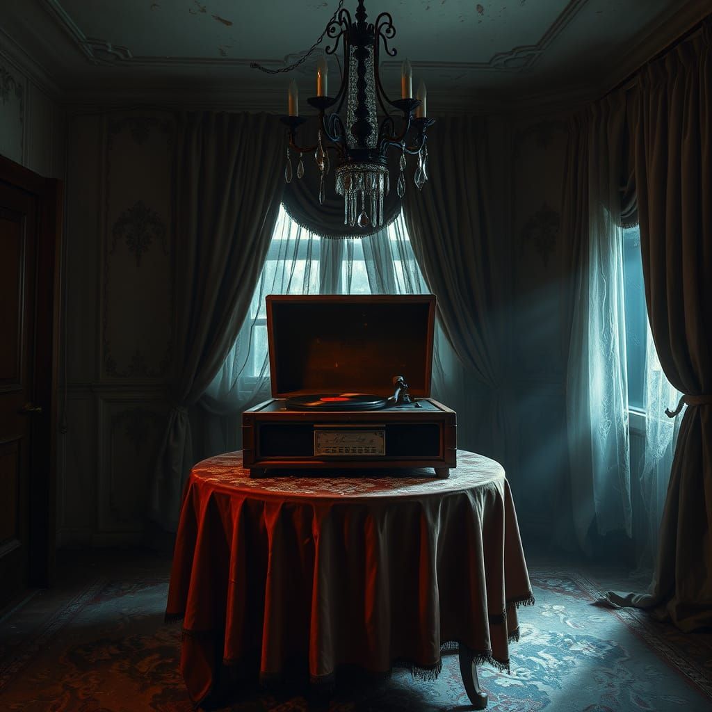 Creepy Record Player in a Haunted Mansion