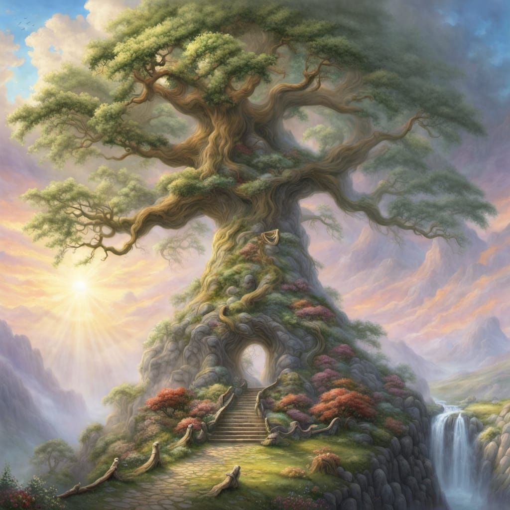 Ethereal Yggdrasil Fantasy in Whimsical Mist