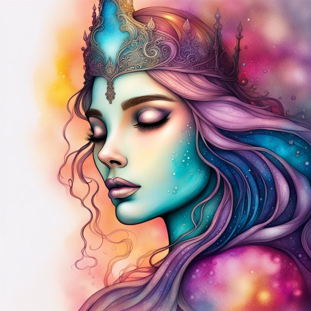 Mystical Ink Princess in Fantasy Illustration Style